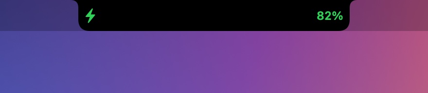 Closed notch showing a green bolt and 82% when the charger is connected