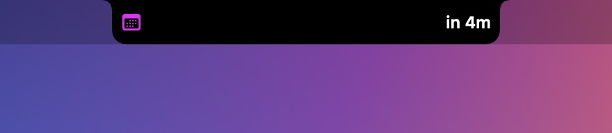 Closed notch showing a calendar icon and 'in 4m' before a meeting
