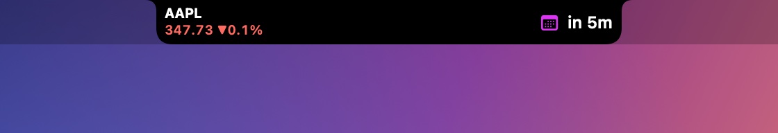 The closed notch with AAPL on the left and a meeting countdown on the right