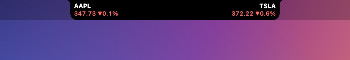 The closed notch showing AAPL on the left and TSLA on the right, with prices and changes